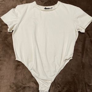 Cream Cotton Stretch T-shirt Thong Bodysuit